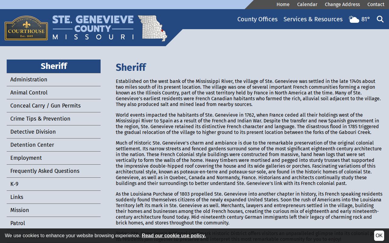 Legacy Ste. Genevieve County Sheriff weekly press release page