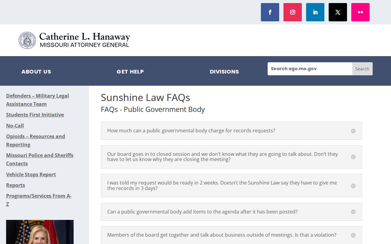 Missouri Attorney General Sunshine Law records guidance